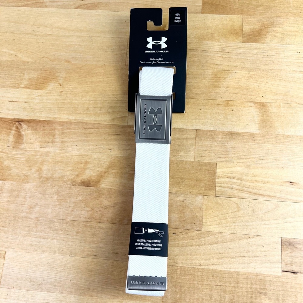 Under Armour Belt Webbing OSFM White Adjustable Cut to Size Golf NEW